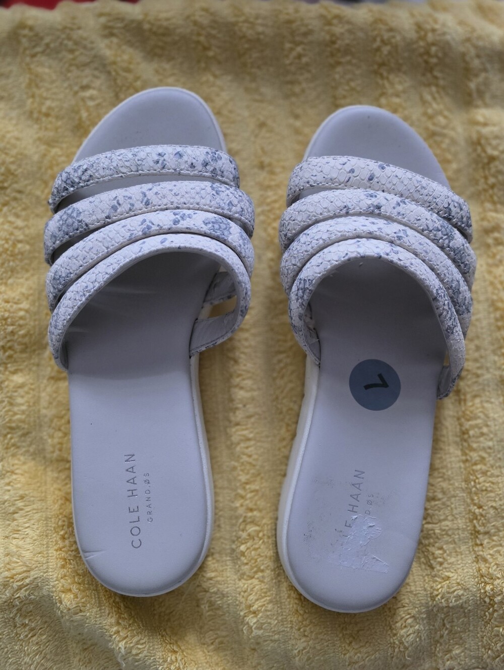 Cole Haan White Snake-Print Multi-Strap Slide Sandals